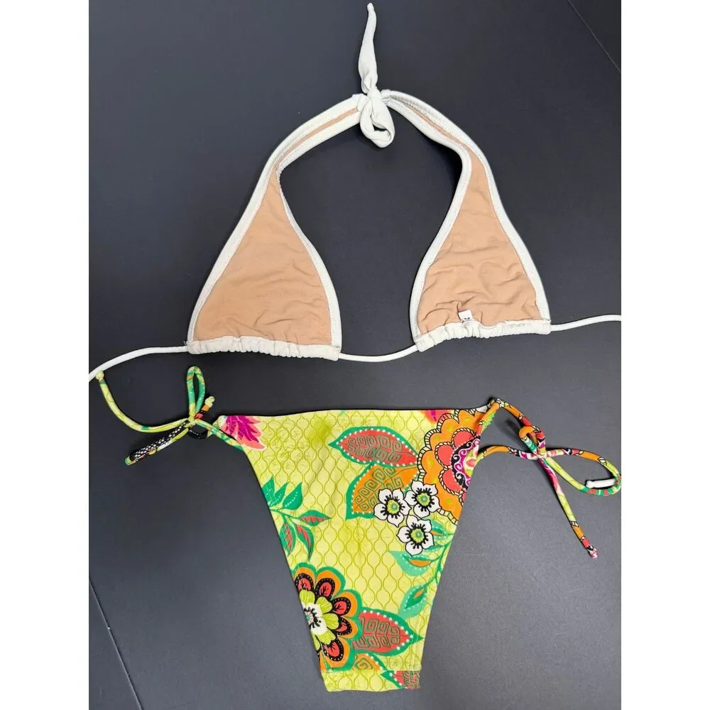 Brazilian Bikini Women's Size M Embroidered Sequin Halter Tie Side Two Piece
